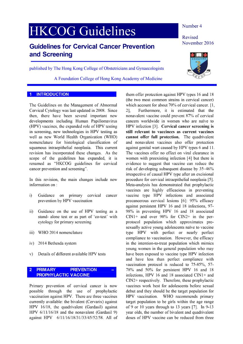Cervical Cancer Prevention and Screening revised November 2016