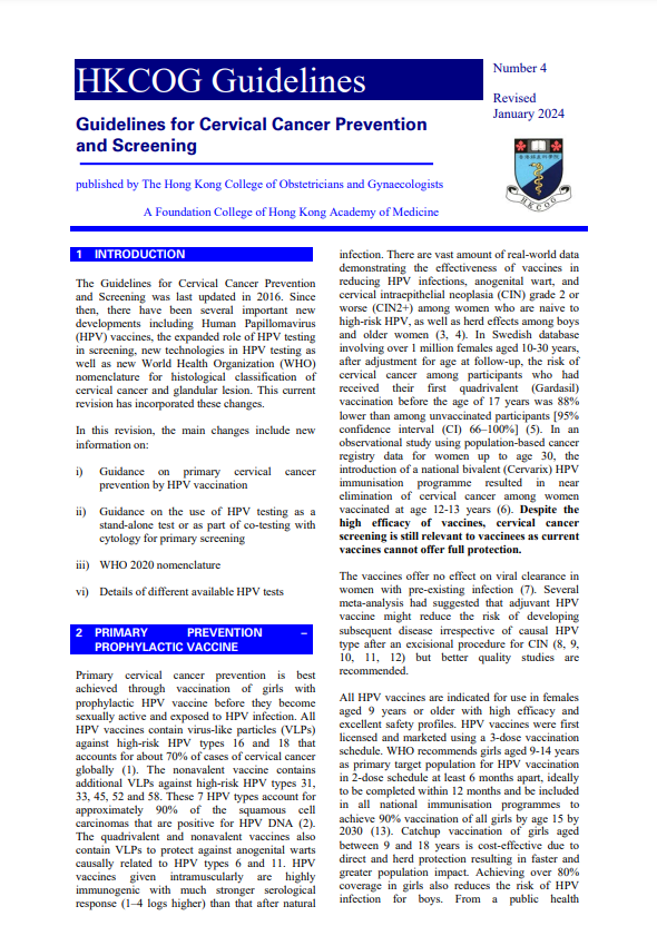 Guidelines for Cervical Cancer Prevention and Screening